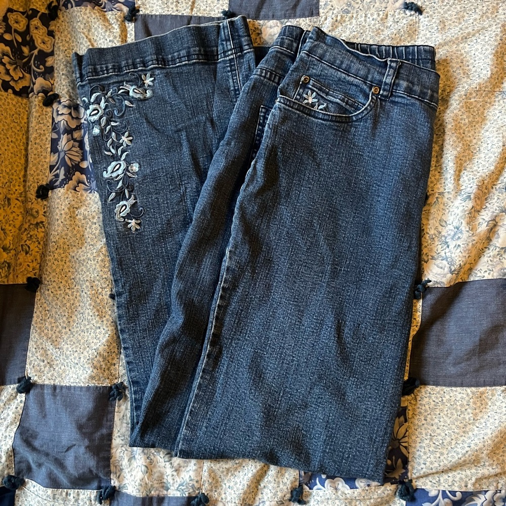 Floral embroidered sailor jeans